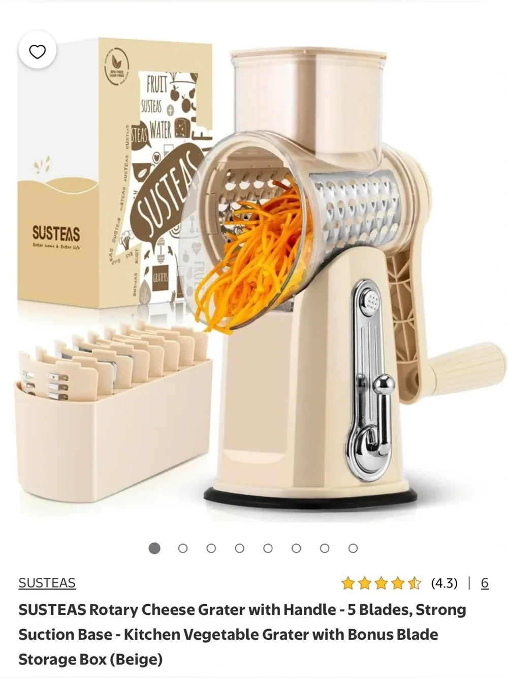 SUSTEAS Rotary Cheese Grater & Vegetable Slicer with Blade Set: new in box beige